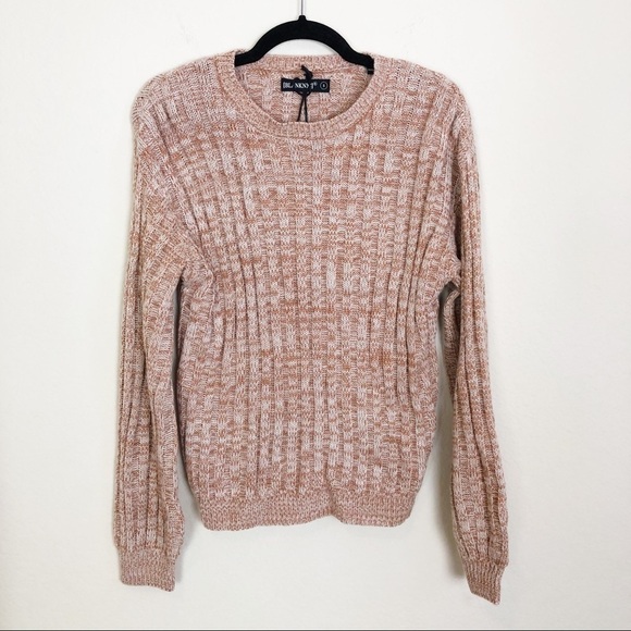 New Blank NYC Heather Ribbed Crew Neck Knit Sweater in Toffee - Picture 4 of 12